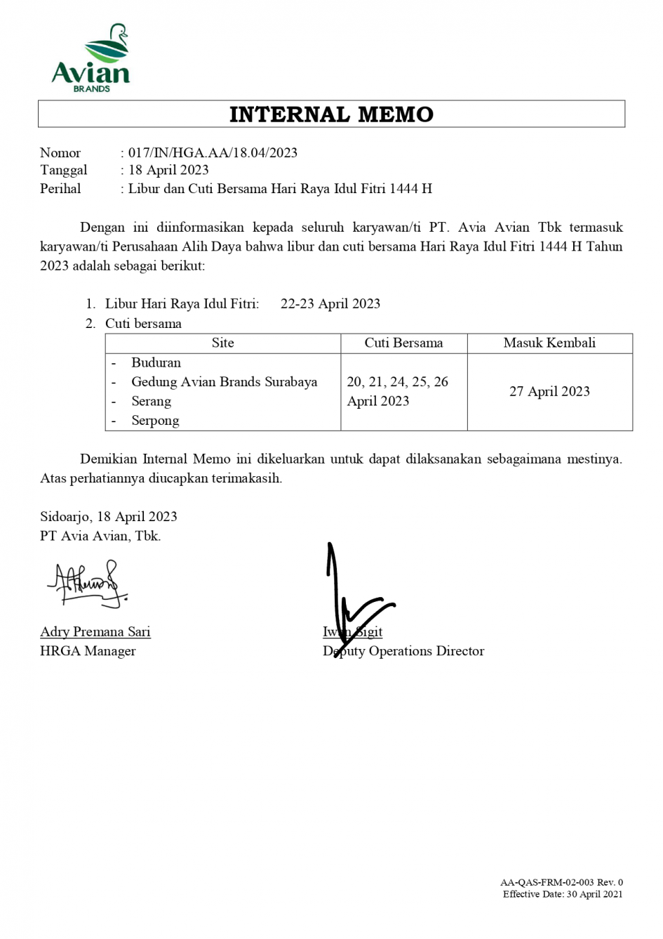 IM Libur dan Cuti Bersama Hari Raya Idul Fitri 1444 H